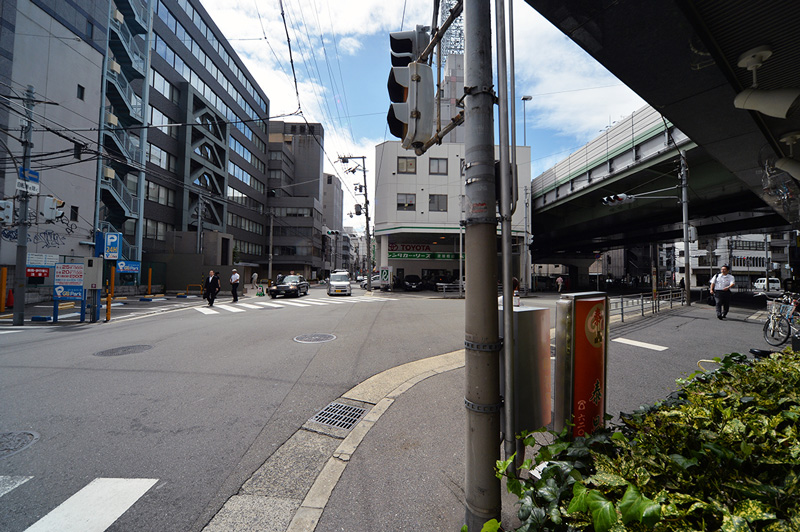 道路一本隔てた真向かいに、阪神高速道路が走っている