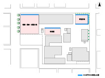 敷地内の建物配置図。現在までに３つの建物のエコリフォームが完了している