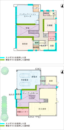 エコガラスも活躍する 吹抜け大開口の『ZEB』-イラスト