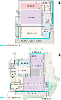 Nearly ZEBもデザインも！ エコガラスでつくる美しい建築-平面3F 平面1F